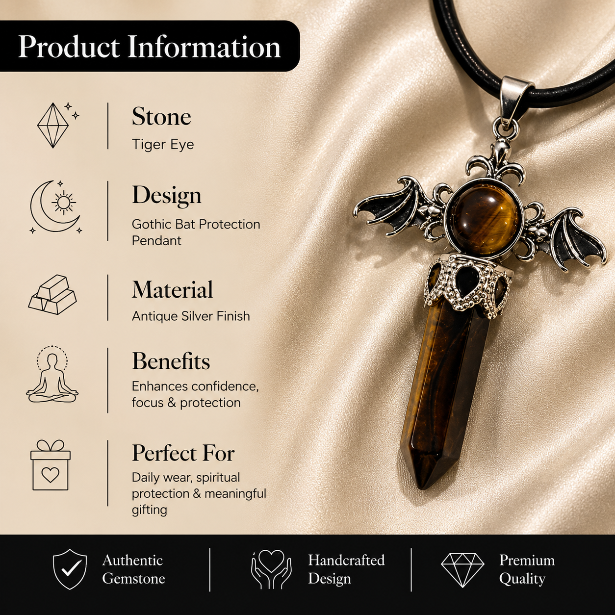 Tigravelle Tiger Eye Crystal Pendant – Confidence & Protection Symbol (20 gm)