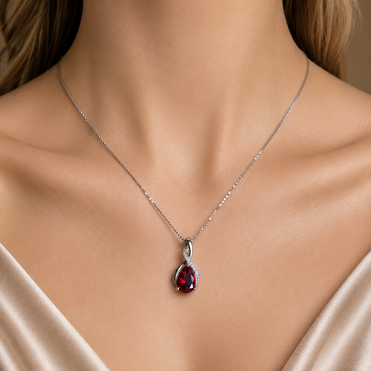Rubelisse Red Crystal Pendant – Elegant Artificial Necklace, Passion & Luxury Symbol