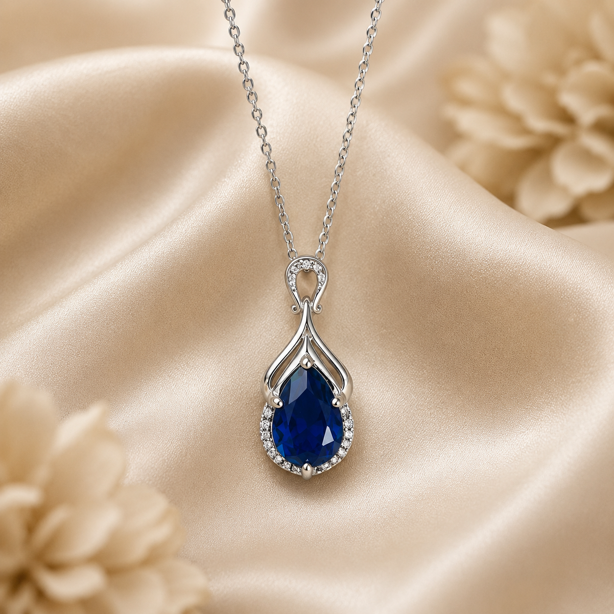 Noiréva Blue Crystal Pendant – Elegant Artificial Necklace, Royal Grace & Luxury Symbol