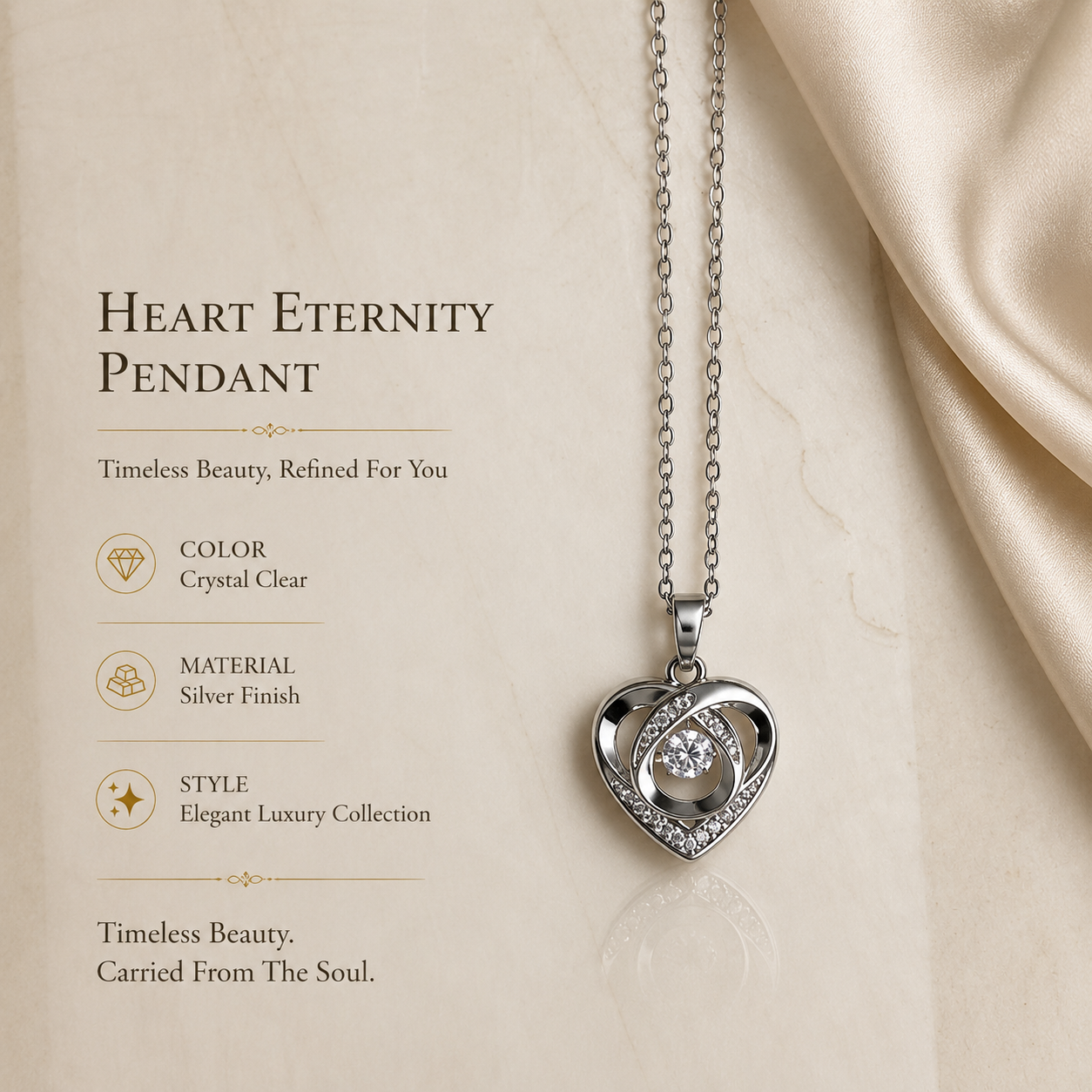 Amouréa Heart Crystal Pendant – Elegant Artificial Necklace, Love & Timeless Grace Symbol