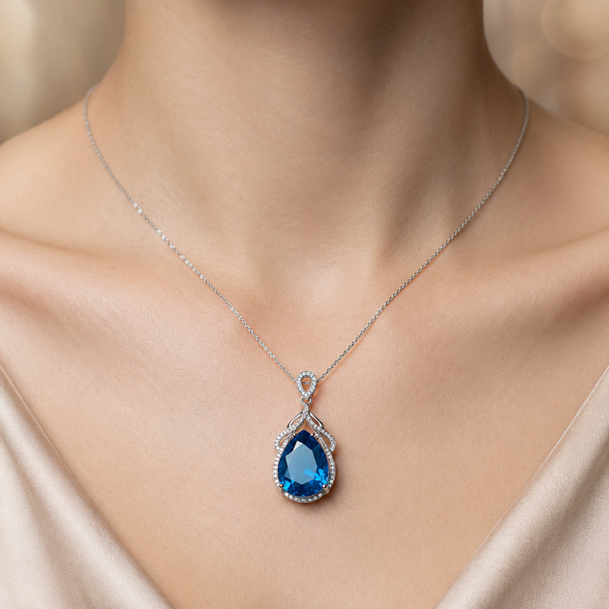 Azurielle Blue Crystal Pendant – Luxury Artificial Necklace, Elegance & Royal Charm Symbol