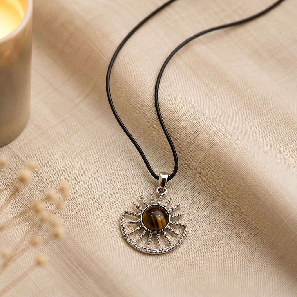 Solvique Amethyst Energy Pendant – Tiger Eye Celestial Necklace, Strength & Confidence Symbol (15 gm)