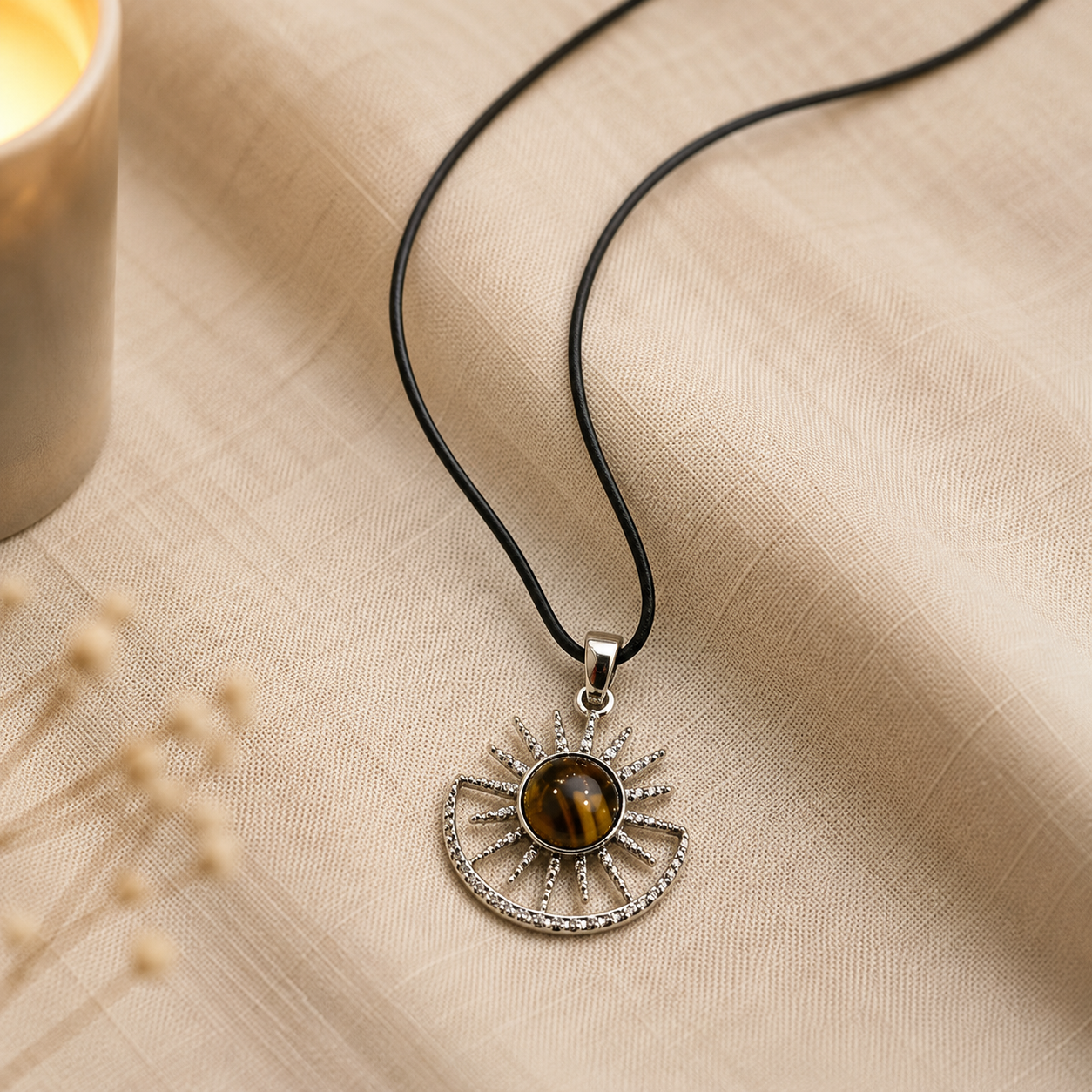 Solvique Amethyst Energy Pendant – Tiger Eye Celestial Necklace, Strength & Confidence Symbol (15 gm)
