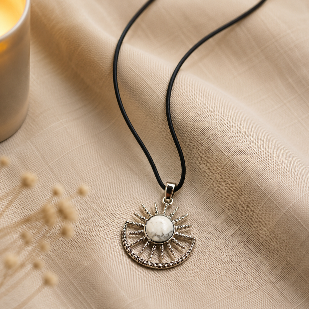 Celestique Amethyst Energy Pendant – White Howlite Celestial Necklace, Peace & Clarity Symbol (15 gm)