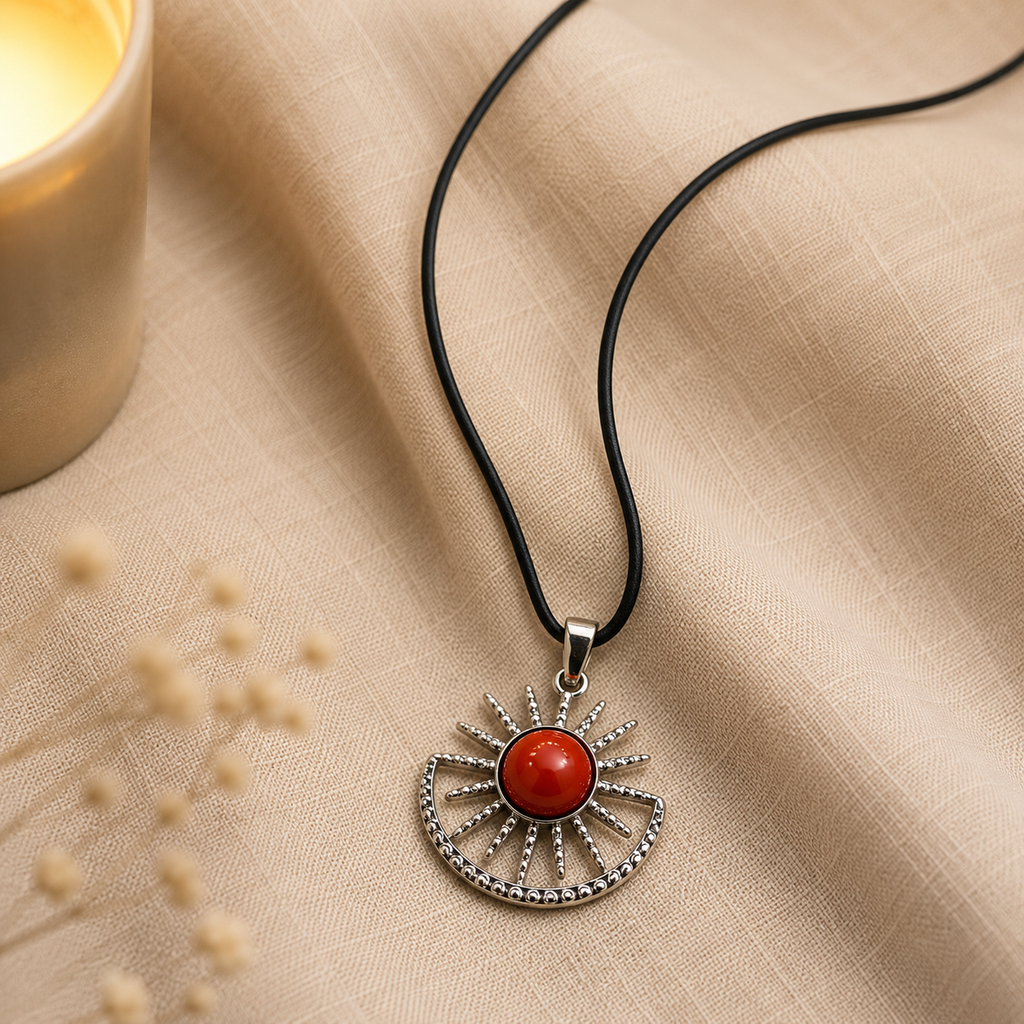 Solaristra Amethyst Energy Pendant – Red Carnelian Celestial Necklace, Passion & Vitality Symbol (15 gm)