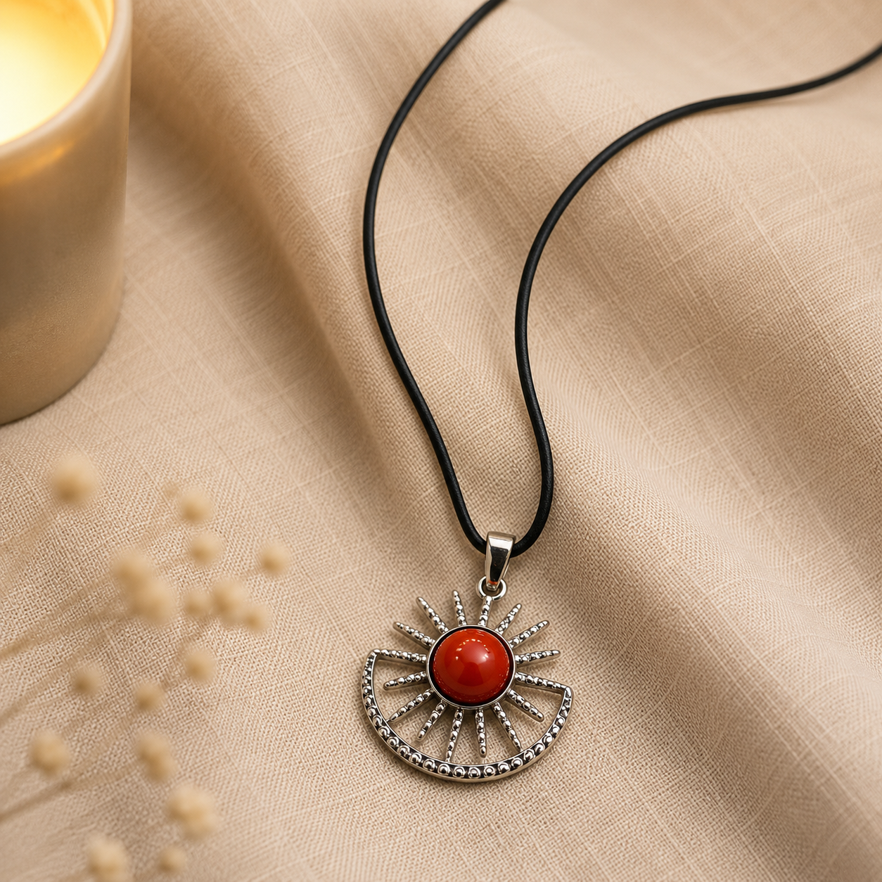 Solaristra Amethyst Energy Pendant – Red Carnelian Celestial Necklace, Passion & Vitality Symbol (15 gm)