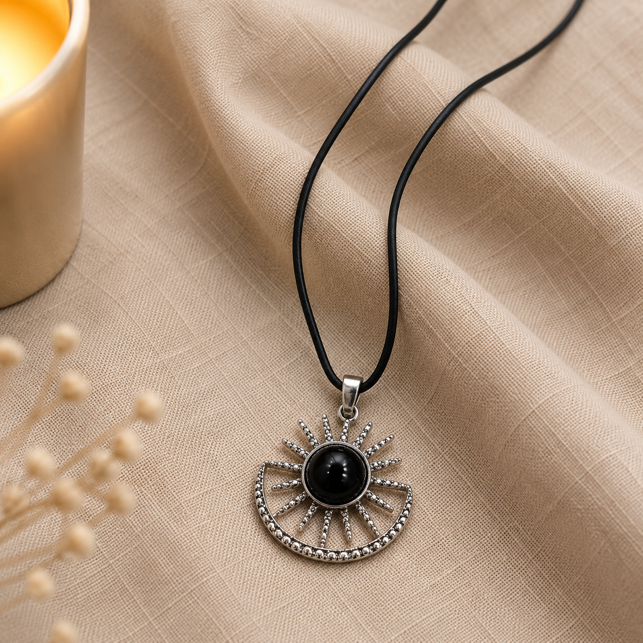 Noctivara Amethyst Energy Pendant – Black Onyx Celestial Necklace, Protection & Strength Symbol (15 gm)