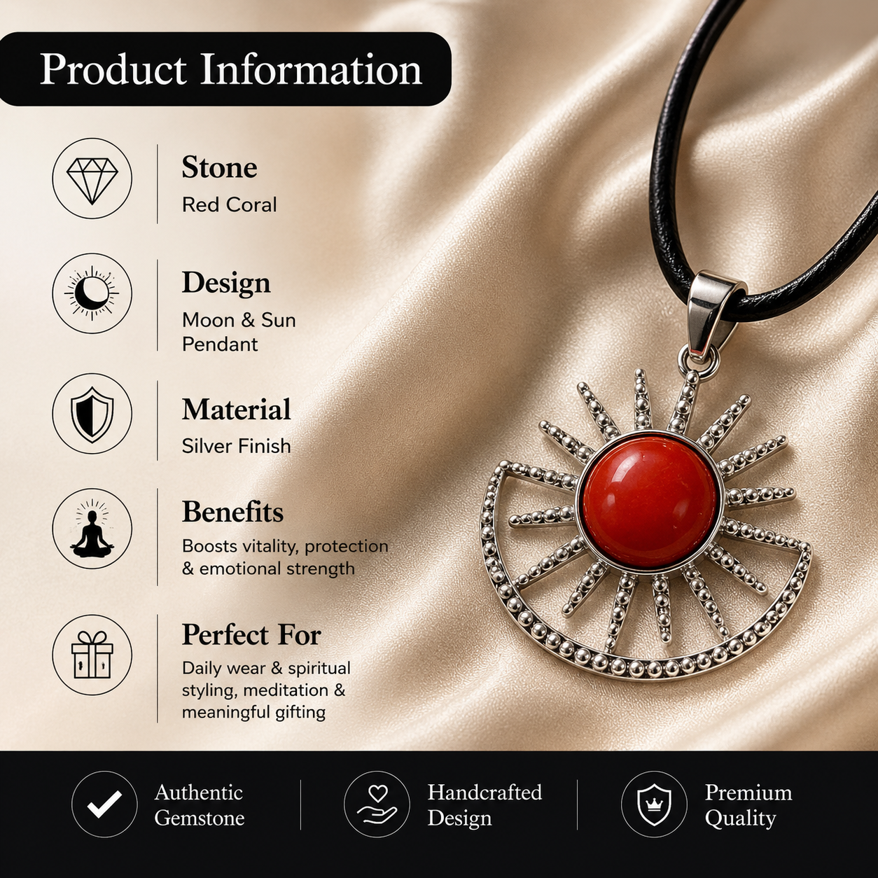 Solaristra Amethyst Energy Pendant – Red Carnelian Celestial Necklace, Passion & Vitality Symbol (15 gm)