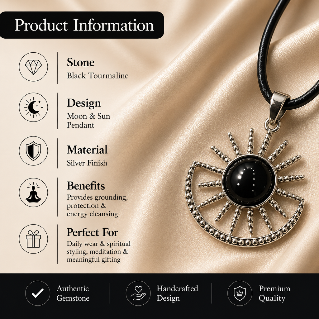 Noctivara Amethyst Energy Pendant – Black Onyx Celestial Necklace, Protection & Strength Symbol (15 gm)