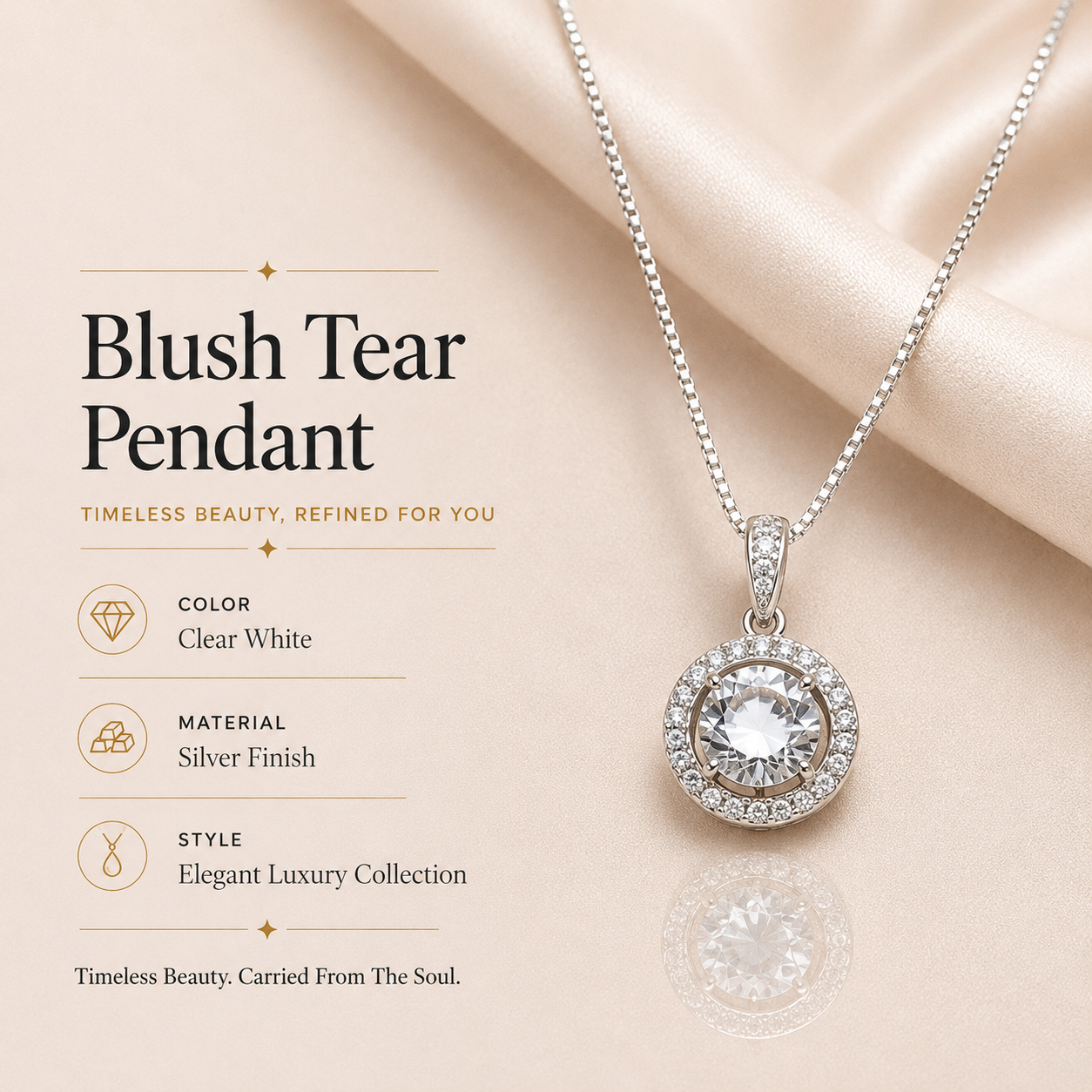Luméra White Crystal Pendant – Elegant Artificial Necklace, Grace & Timeless Luxury Symbol