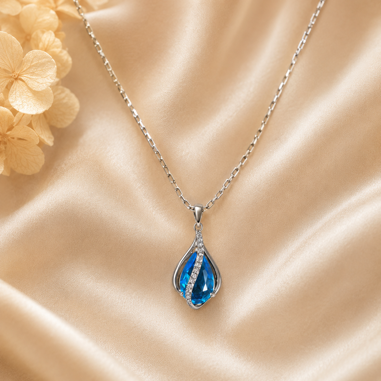 Celestique Blue Crystal Pendant – Elegant Artificial Silver Necklace, Grace & Luxury Symbol