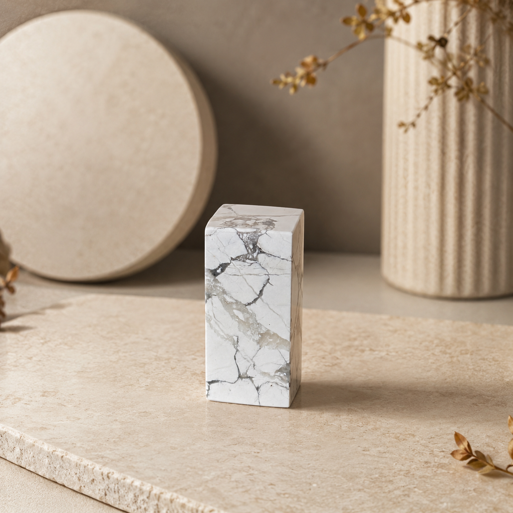 Velmora Amethyst Carving Block Décor – White Howlite Crystal Elegance, Calm & Clarity Symbol (140 gm)