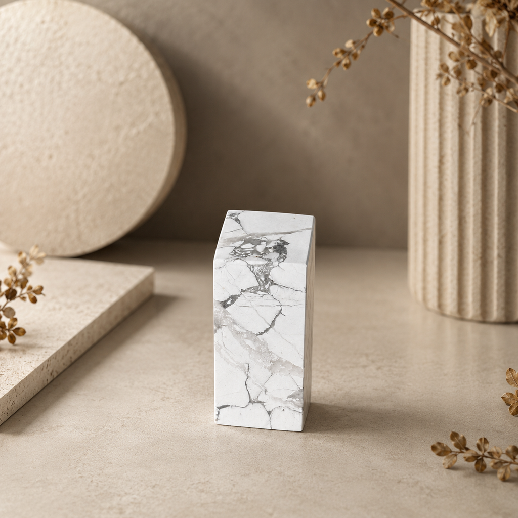 Velmora Amethyst Carving Block Décor – White Howlite Crystal Elegance, Calm & Clarity Symbol (140 gm)