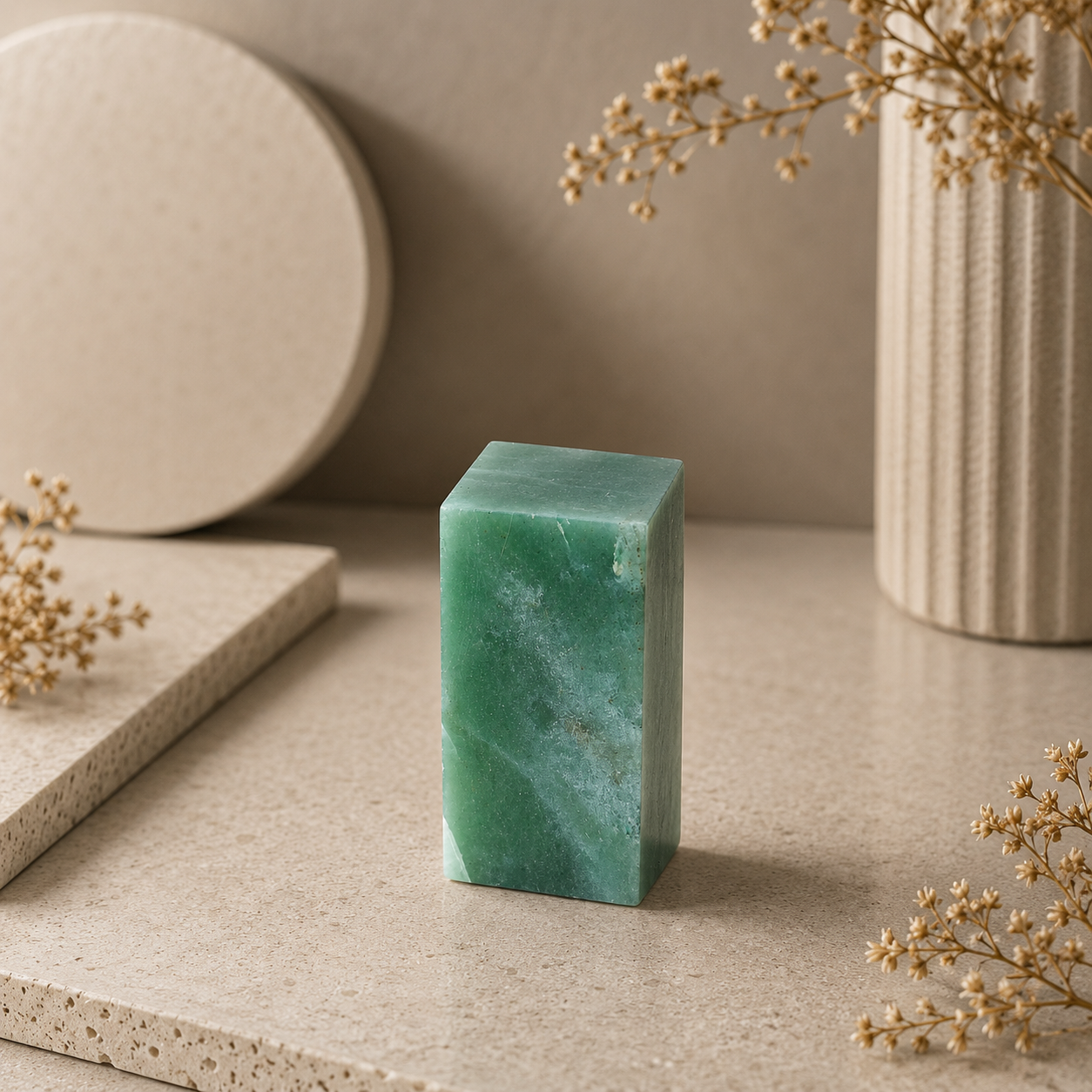 Verdelune Amethyst Carving Block Décor – Green Aventurine Crystal Accent, Prosperity & Balance Symbol (140 gm)