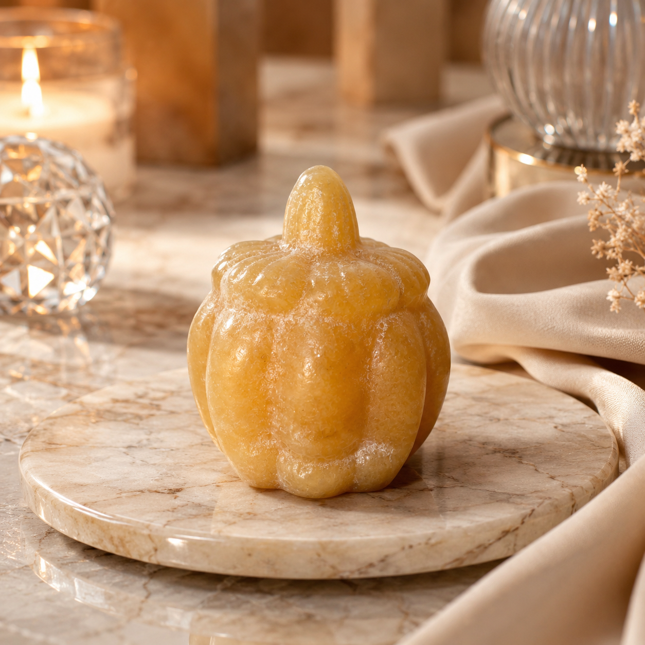 Solaria Orange Calcite Crystal Pumpkin Décor – Abundance & Joy Symbol
