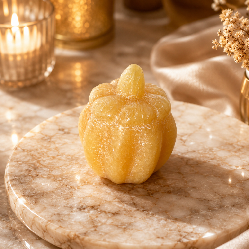 Solaria Orange Calcite Crystal Pumpkin Décor – Abundance & Joy Symbol