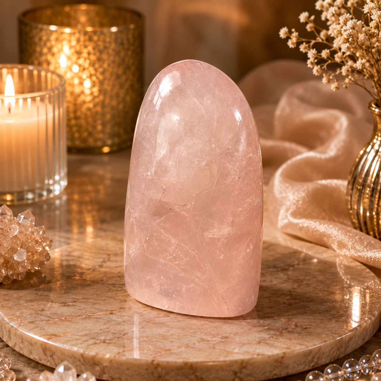 Rosavera Rose Quartz Freeform Crystal Décor – Love & Serenity Symbol