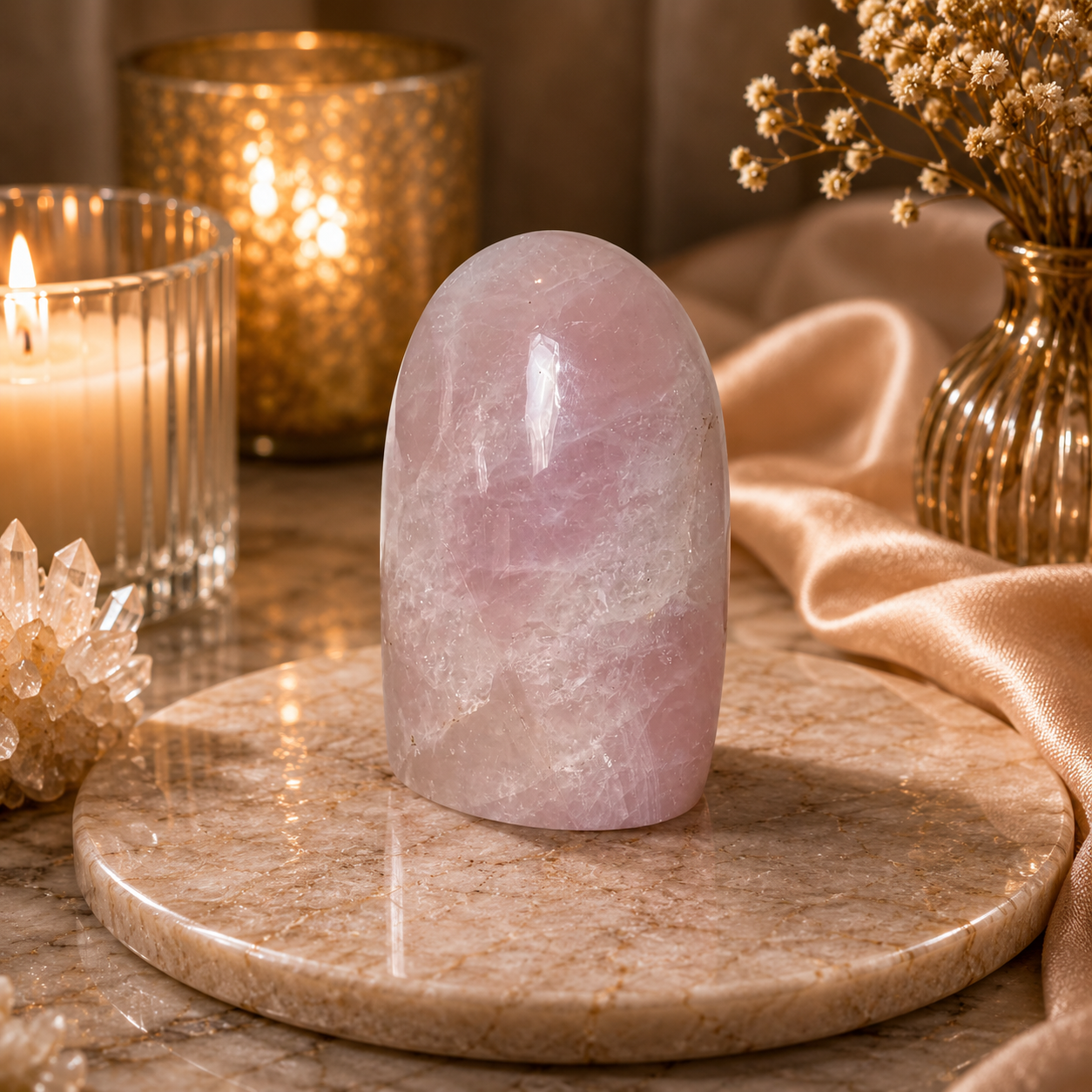 Roselune Rose Quartz Freeform Crystal Décor – Love & Tranquility Symbol