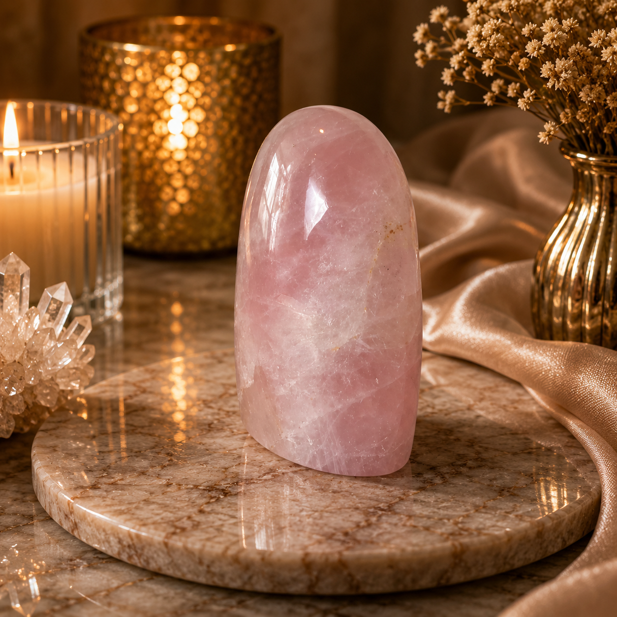 Roselune Rose Quartz Freeform Crystal Décor – Love & Tranquility Symbol