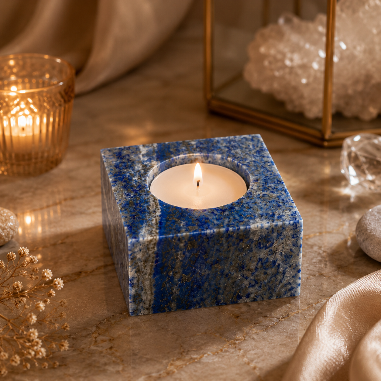 Azuriva Lapis Lazuli Crystal Candle Holder – Wisdom & Inspiration Symbol