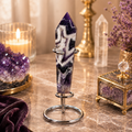 Amethoria Chevron Amethyst Crystal Tower Décor – Protection & Harmony Symbol