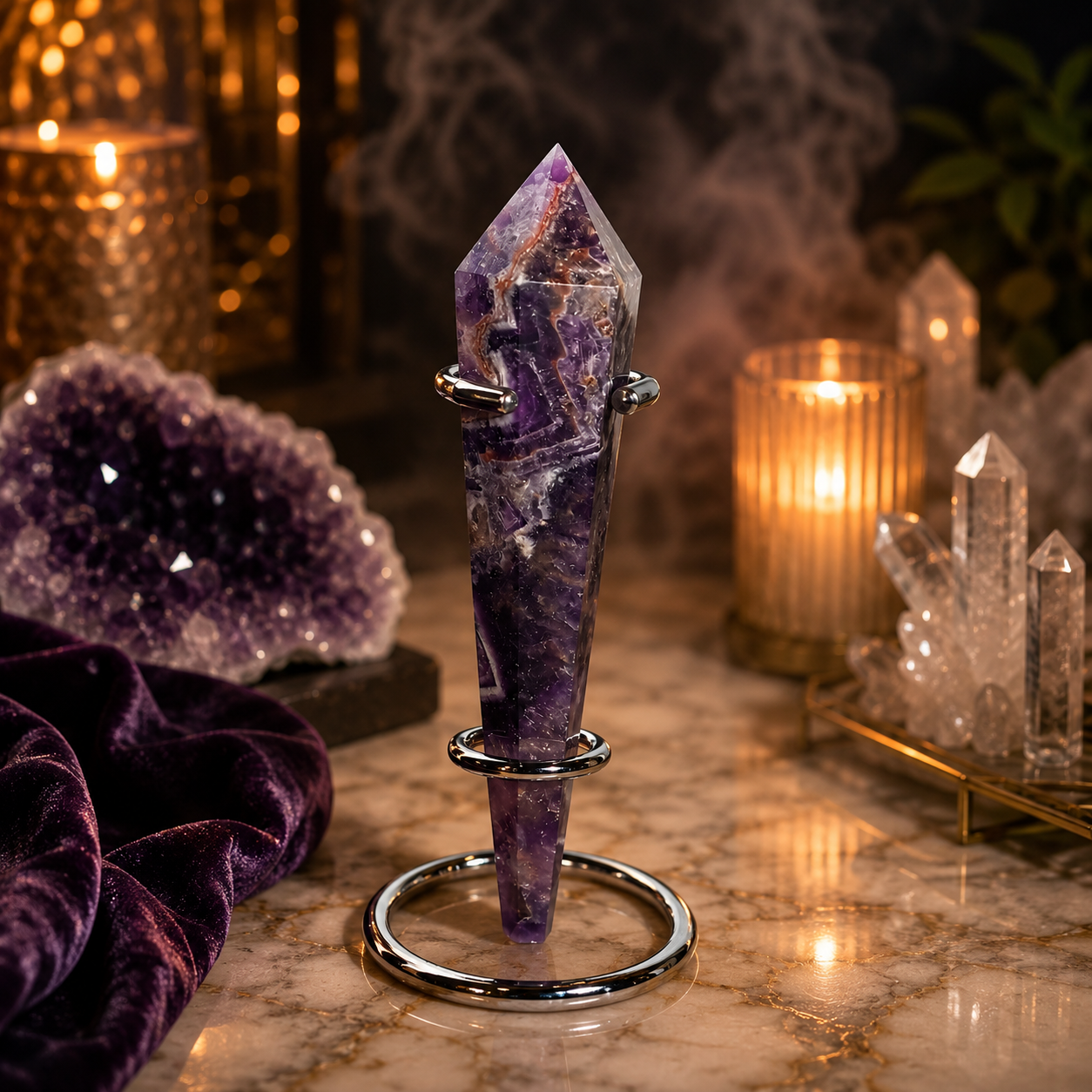 Amethoria Deep Amethyst Crystal Tower Décor – Protection & Clarity Symbol