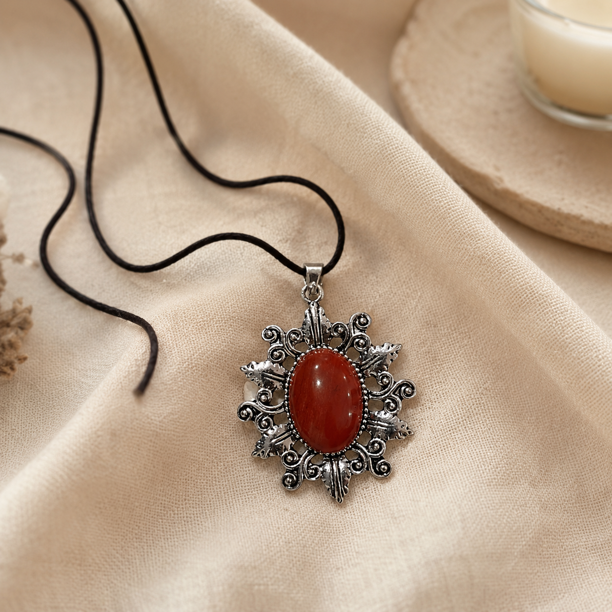 Red Jasper Solvéra Carnelian Crystal Pendant – Vintage Energy Necklace, Confidence & Vitality Symbol