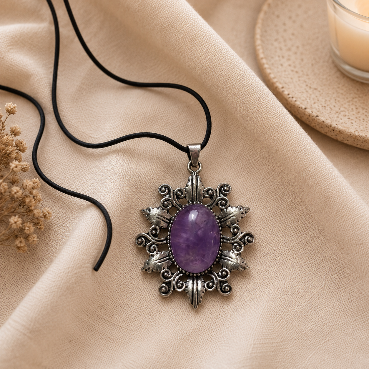 Amethyra Amethyst Crystal Pendant – Vintage Serenity Necklace, Calm & Protection Symbol 20 gm