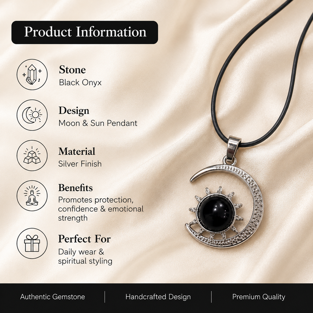 Noctelune Black Onyx Moon Pendant – Celestial Protection Necklace, Strength & Grounding Symbol 20 gm