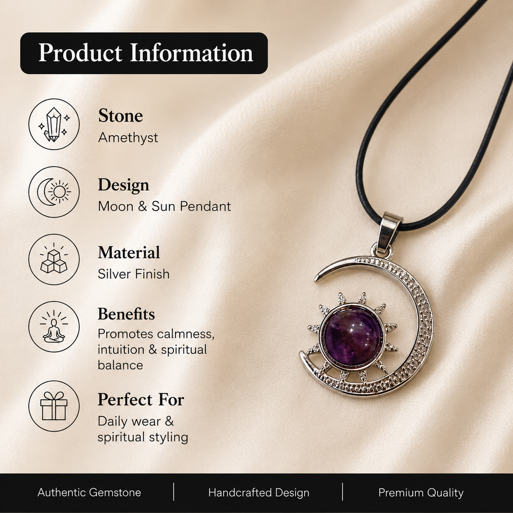 Celestira Amethyst Moon Pendant – Celestial Harmony Necklace, Peace & Intuition Symbol 18 gm