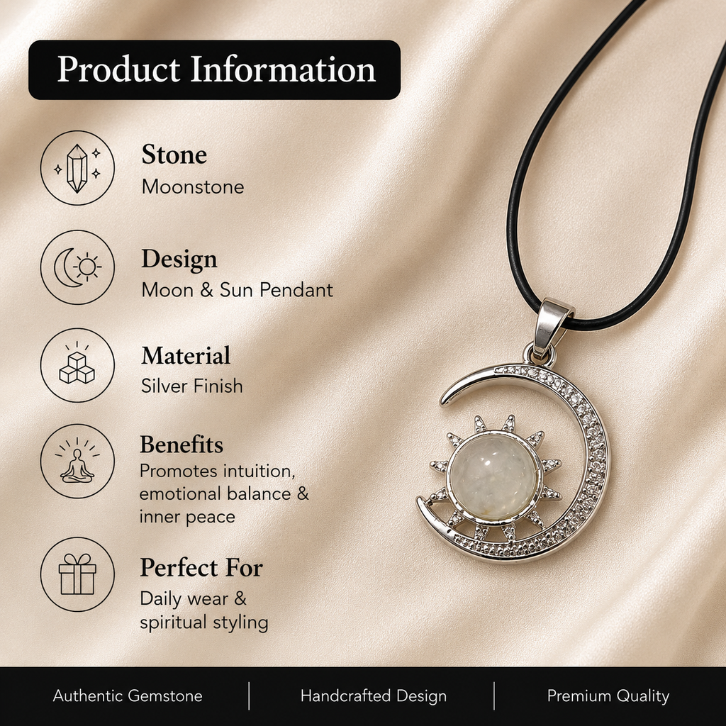 Lunavelle Moonstone Moon Pendant – Celestial Glow Necklace, Intuition & Serenity Symbol 20 gm