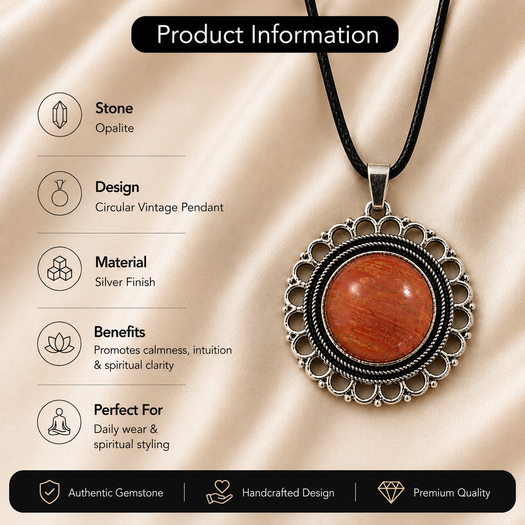 Terralux Red Jasper Crystal Pendant – Vintage Harmony Necklace, Strength & Grounding Symbol 20 gm