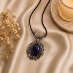 Velmora Amethyst Crystal Pendant – Vintage Deer Spirit Necklace, Calm & Protection Symbol 20 gm