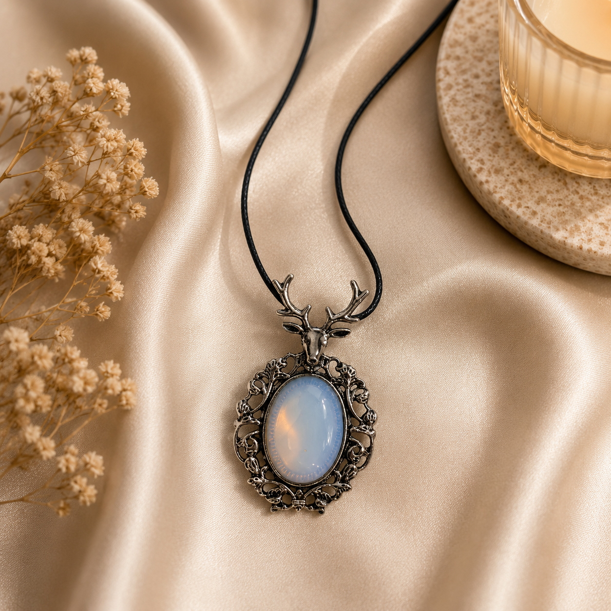 Lunavelle Opalite Crystal Pendant – Vintage Deer Spirit Necklace, Serenity & Intuition Symbol 20 gm