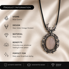 Roselune Rose Quartz Crystal Pendant – Vintage Deer Spirit Necklace, Love & Harmony Symbol 20 gm