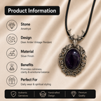 Velmora Amethyst Crystal Pendant – Vintage Deer Spirit Necklace, Calm & Protection Symbol 20 gm