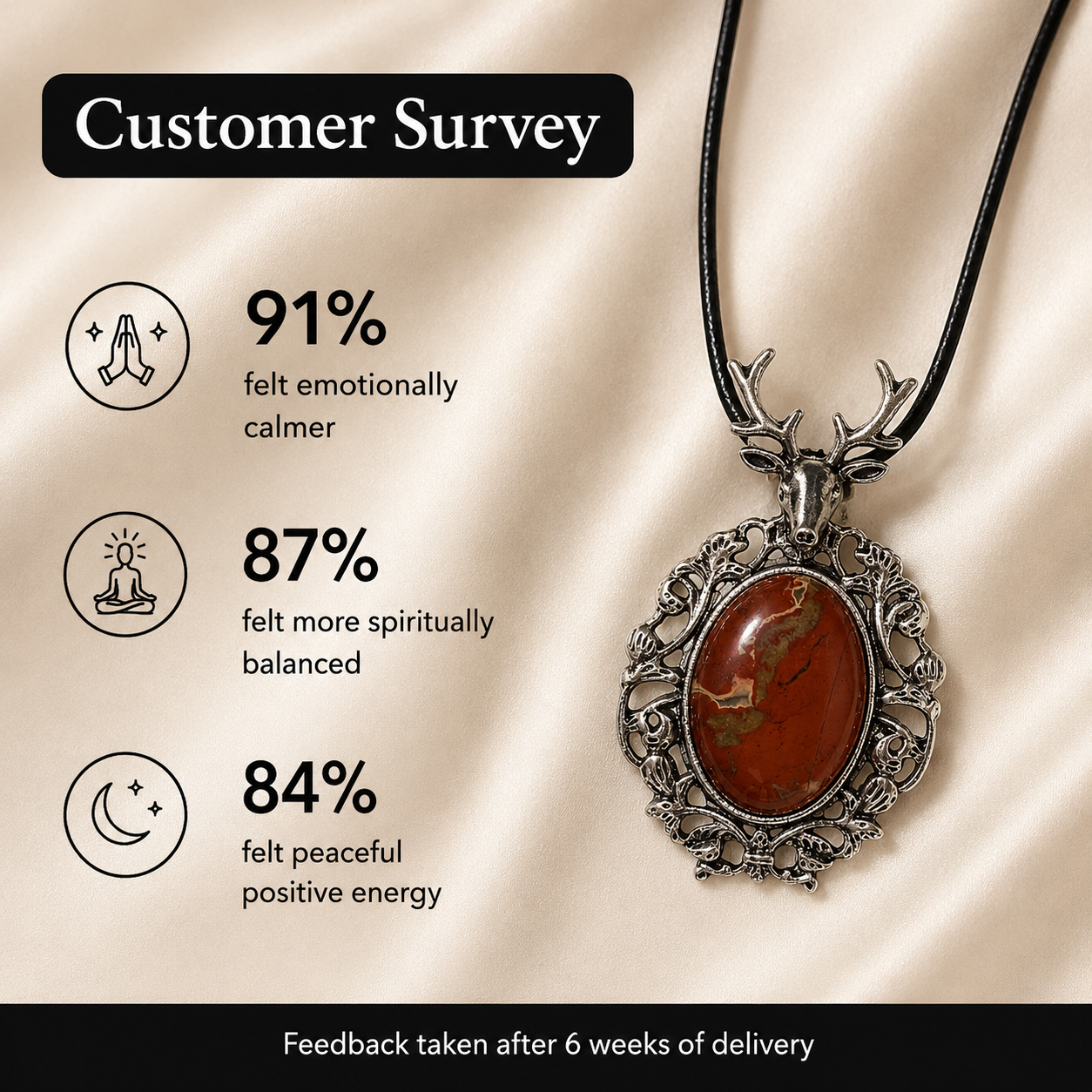 Terranova Red Jasper Crystal Pendant – Vintage Deer Spirit Necklace, Strength & Stability Symbol 25 gm