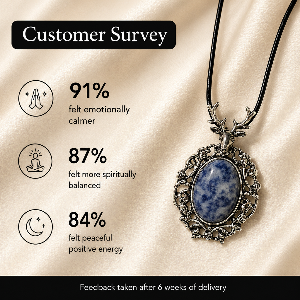 Nordelune Sodalite Crystal Pendant – Vintage Deer Spirit Necklace, Wisdom & Calm Symbol 25 gm