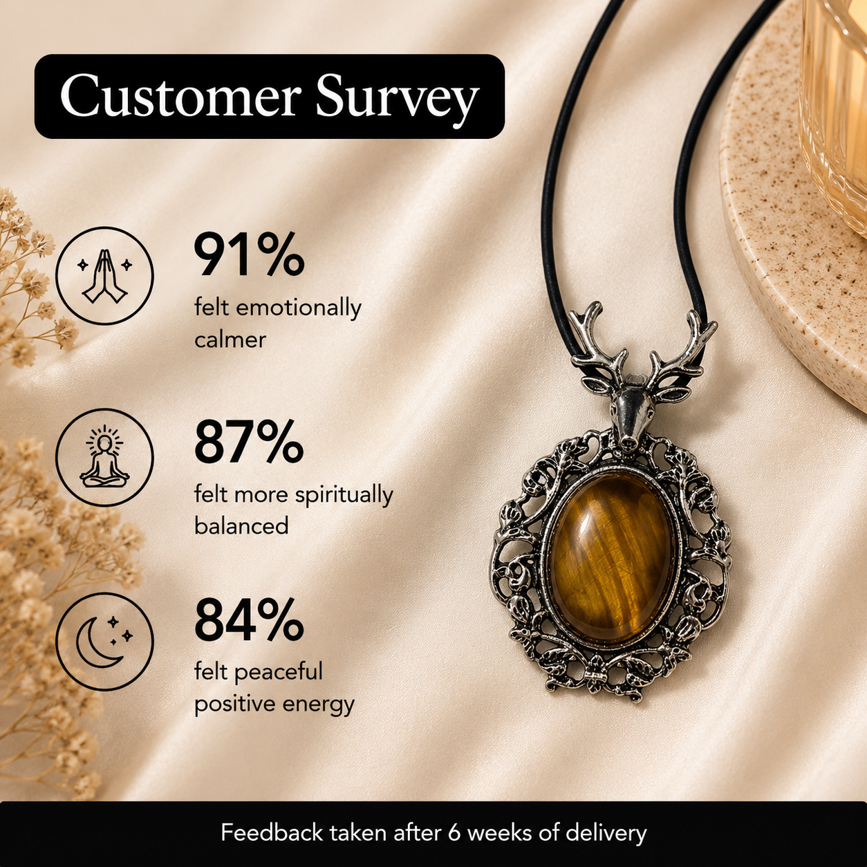 Solvaris Tiger Eye Crystal Pendant – Vintage Deer Spirit Necklace, Confidence & Protection Symbol 20 gm