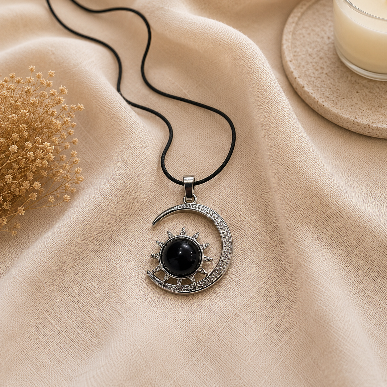 Noctelune Black Onyx Moon Pendant – Celestial Protection Necklace, Strength & Grounding Symbol 20 gm