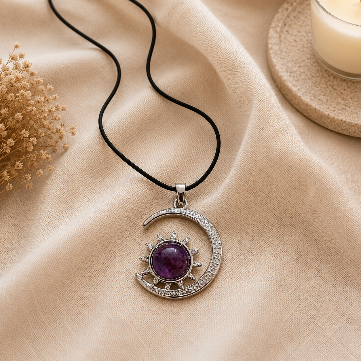 Celestira Amethyst Moon Pendant – Celestial Harmony Necklace, Peace & Intuition Symbol 18 gm