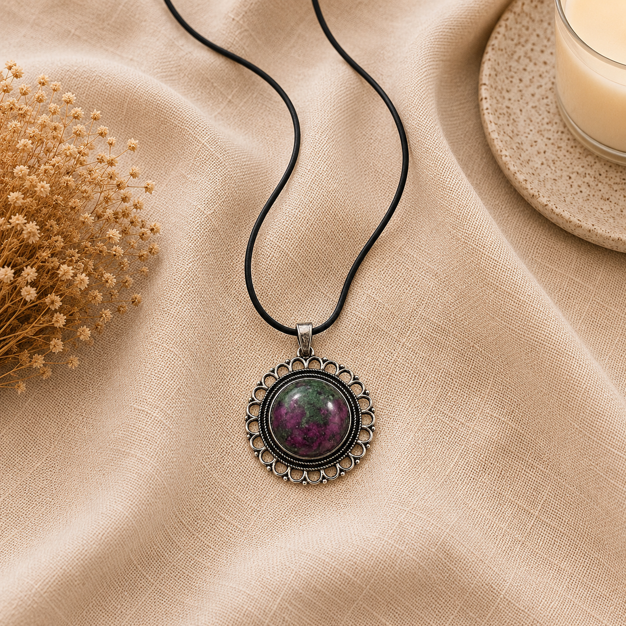 Rubelith Zoisite Crystal Pendant – Vintage Harmony Necklace, Growth & Passion Symbol 20 gm