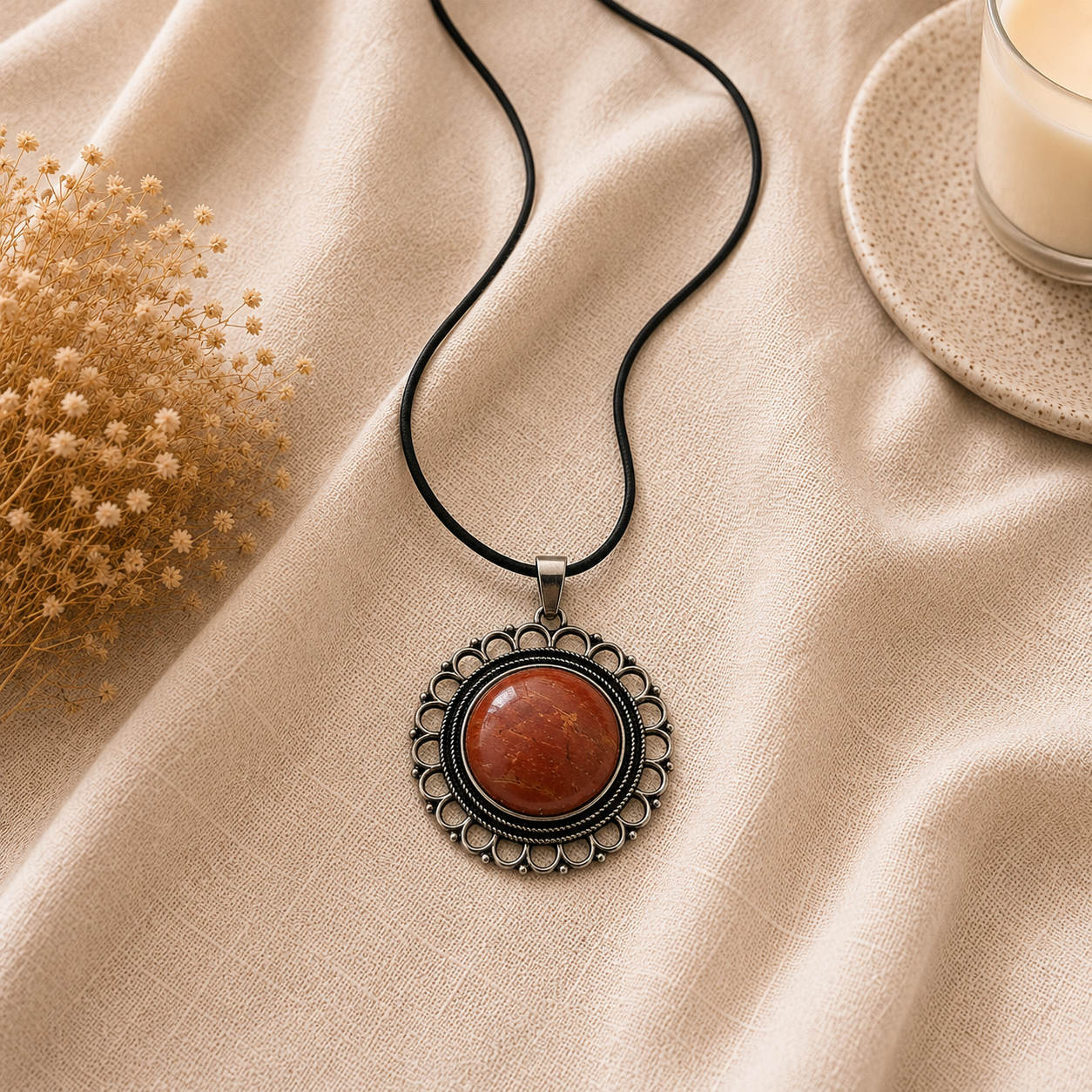 Terralux Red Jasper Crystal Pendant – Vintage Harmony Necklace, Strength & Grounding Symbol 20 gm