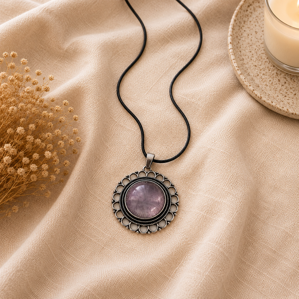 Lavendria Amethyst Crystal Pendant – Vintage Harmony Necklace, Calm & Clarity Symbol 20 gm