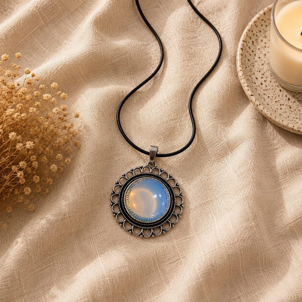 Moonelis Opalite Crystal Pendant – Vintage Harmony Necklace, Serenity & Intuition Symbol 20 gm