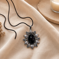 Jet Black Crystal Pendant – Vintage Protection Necklace, Strength & Grounding Symbol