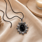 Jet Black Crystal Pendant – Vintage Protection Necklace, Strength & Grounding Symbol