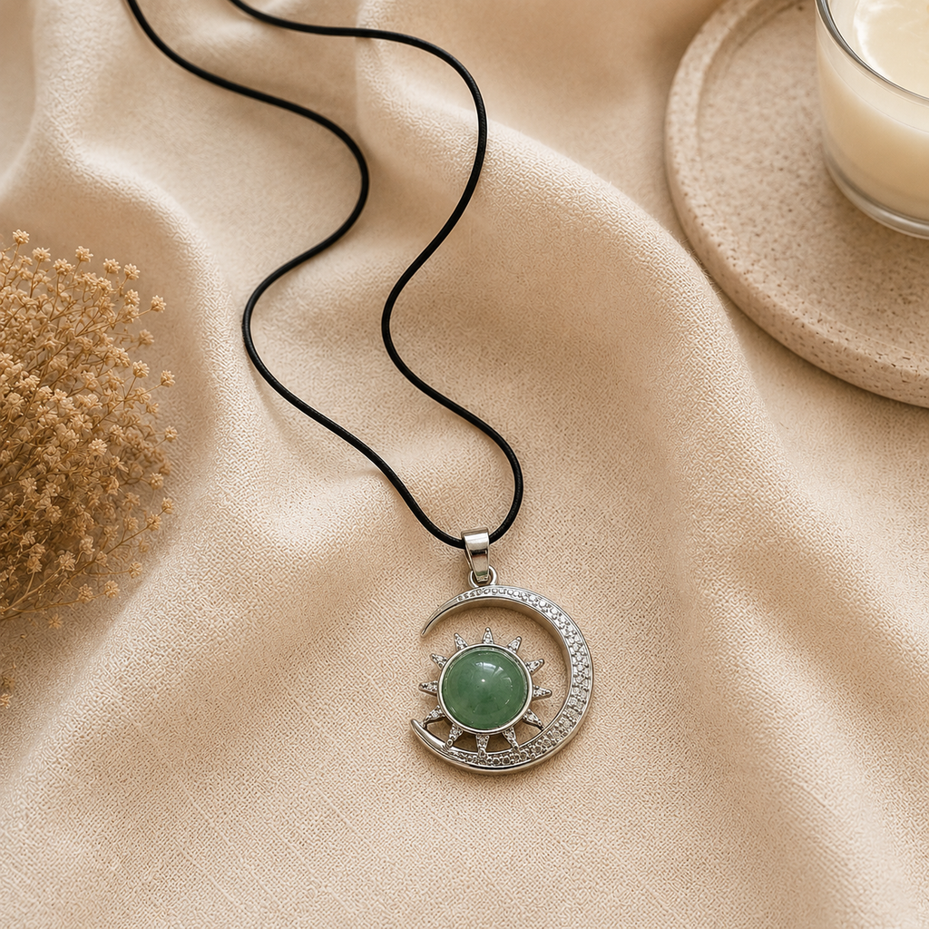 Lunavelle Green Aventurine Moon Pendant – Celestial Harmony Necklace, Luck & Prosperity Symbol 20 gm